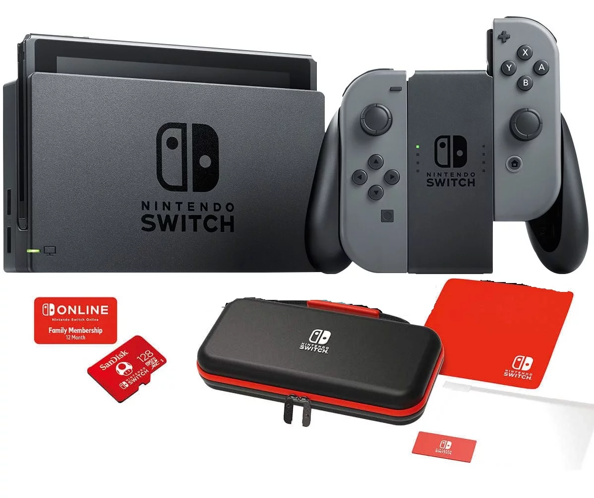 Nintendo Switch Gaming Console system with Grey Joy-con 4 items Bundle - Curated Treasures Market
