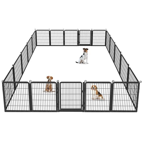 Dog Playpen Outdoor with Low Threshold Full Gate, 32" Height 10 Panels Large Dog Fence Outdoor for Yard, Heavy Duty Pet Playpen Metal Play Pen Portable Fence for RV Camping, Yard
