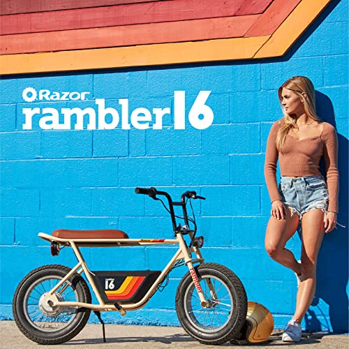 Razor Rambler 16 – 36V Electric Minibike with Retro Style, Up to 15.5 MPH, Up to 11.5 Miles Range & Retrospec Dakota Bicycle/Skateboard Helmet for Adults - Commuter, Bike, Skate, Scooter