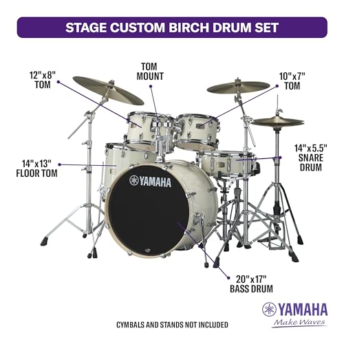 Yamaha Stage Custom Birch 5pc Shell Pack with a 22" Kick 14” Snare Drum in Matte Surf Green for Students and Working Drummers (SBP2F50MSG)