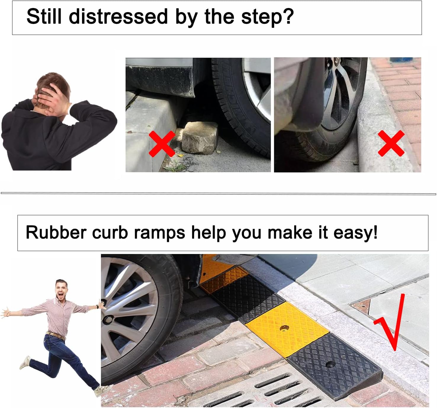 2 Rubber Curb Ramps Heavy Duty Driveway Curb Ramp 10 Ton Car Slope Ramp for Sidewalk Cars RV Trucks Shed Access Bike Pets Scooter Wheelchair 39.3*5.9*2inch