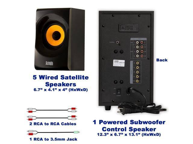 Acoustic Audio AA5170 Home Theater 5.1 Bluetooth Speaker System with FM and 2 Extension Cables