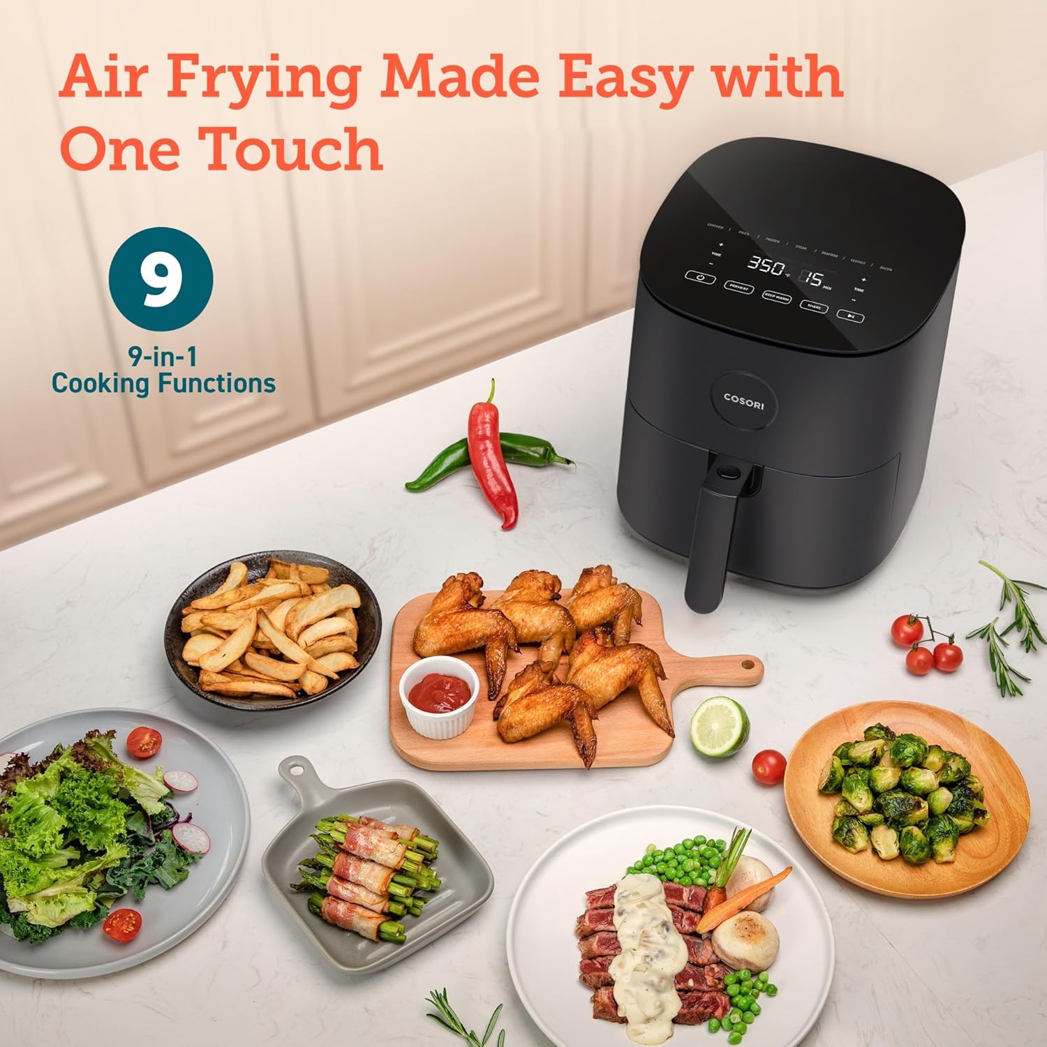 COSORI Air Fryer Pro LE 5-Qt Airfryer, Quick and Easy Meals, UP to 450℉, Quiet, 85% & Smart 12-in-1 Air Fryer Toaster Oven Combo, Airfryer Convection Oven Countertop, Bake, Roast