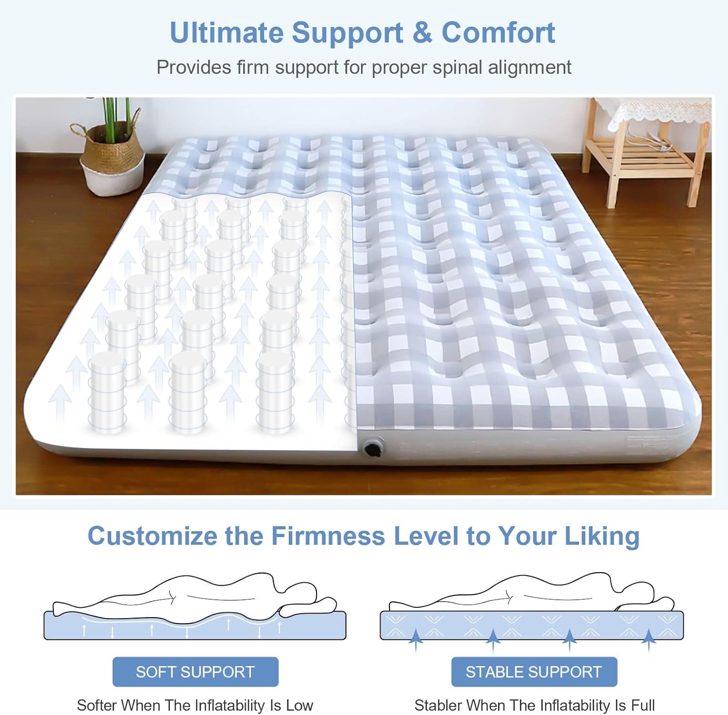 Giftway Queen Air Mattress Air Bed - Upgraded Inflatable Air Mattresses with Flocked Top Waterproof Cover Repair Kit -Foldable Blow Up Bed for Camping/Home/Guest/Travel - Housewarming Gifts for Family
