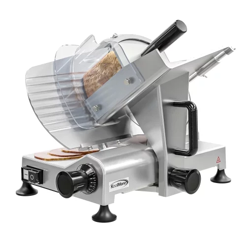 Commercial Deli Meat Slicer with 10” Carbon Steel Blade for Cutting and Slicing Food (Ham, Deli, Cheese, etc.) Electric Cutter with Adjustable Thickness [Silver]