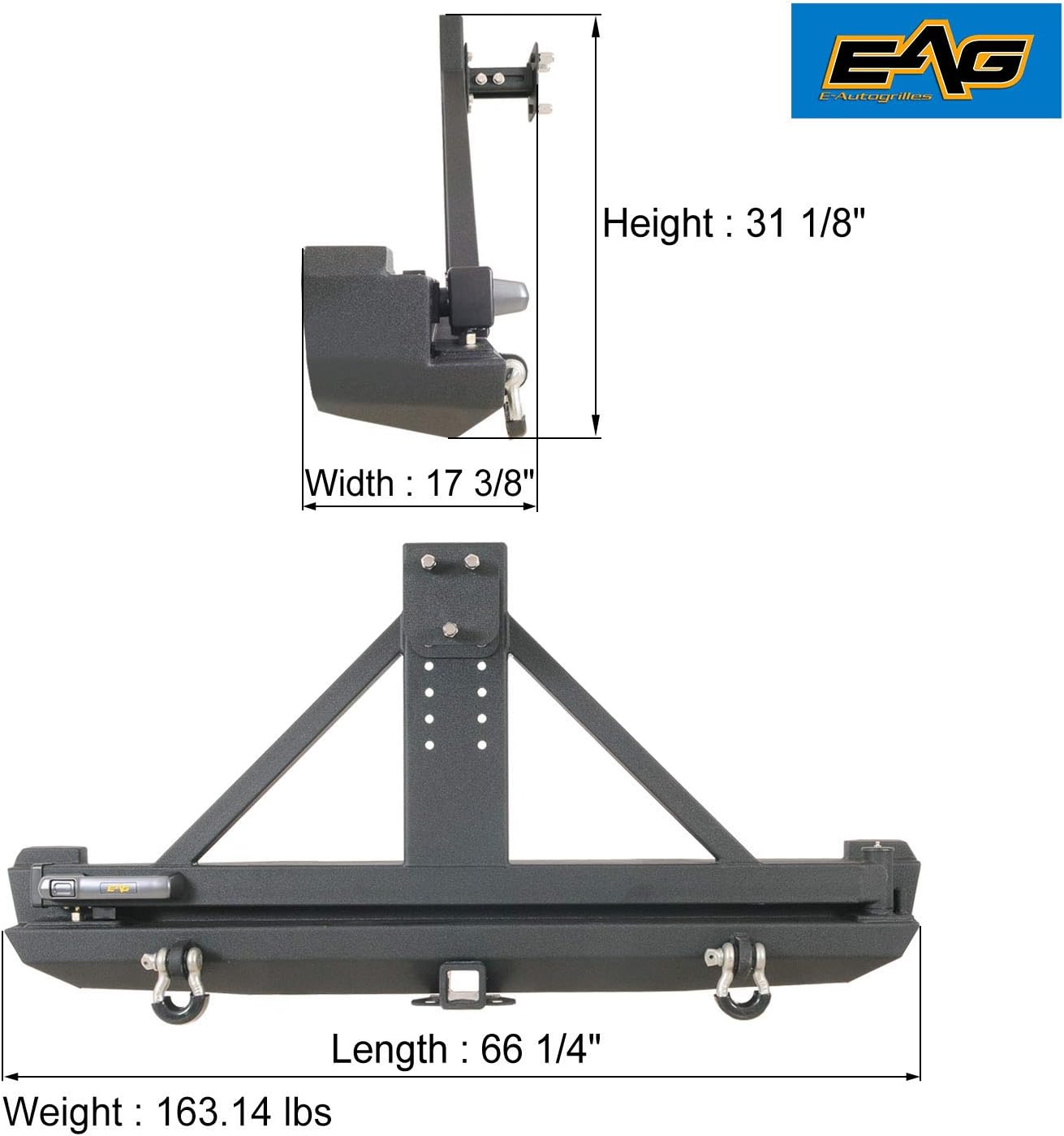 EAG Steel Rear Bumper with Tire Carrier Fit for 1984-2001 Cherokee XJ