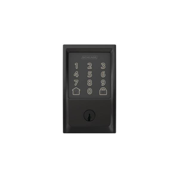 Schlage Century Encode Smart WiFi Door Lock with Alarm and Latitude Lever Handleset in Matte Black