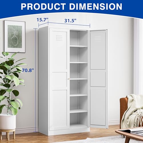 Kitchen Pantry Storage Cabinet with Adjustable Shelves Metal Cupboard Storage Cabinet with Adjustable Feet Pantry Cabinet for Kitchen, Living Room Dinning Room Bathroom. (Black, 61 inch)