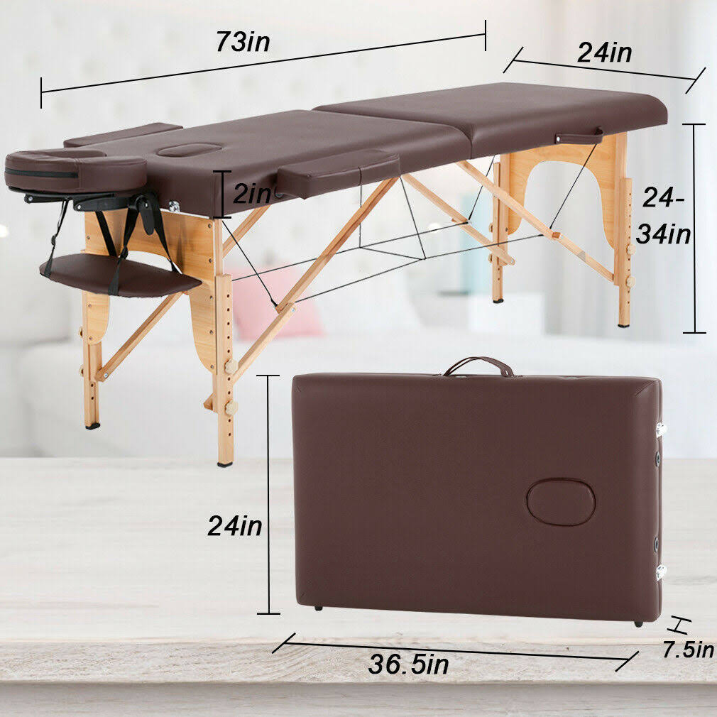 Massage Table Massage Bed Spa Bed 73” Long Portable 2 Folding w/ CA