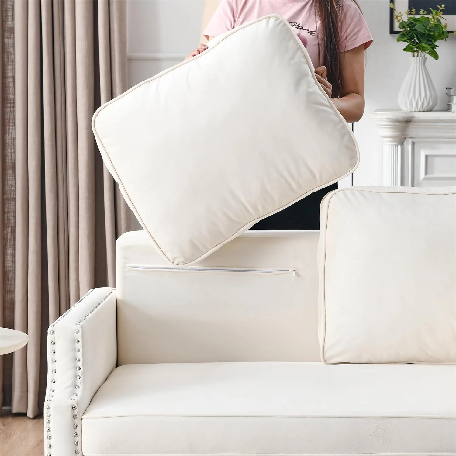 Convertible Sleeper Sofa With Pull Out Bed, 3-In-1 Velvet Small Loveseat With Nailhead Design & Side Storage Pockets, 2 Seat Loveseat Sleeper Sofa Bed For Small Space, Living Room