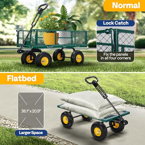 VIVOHOME Garden Cart Steel Heavy Duty 900 LBS Yard and Garden Wagon with 10 inch Tire and Handle Attach to ATV or Tractor Black