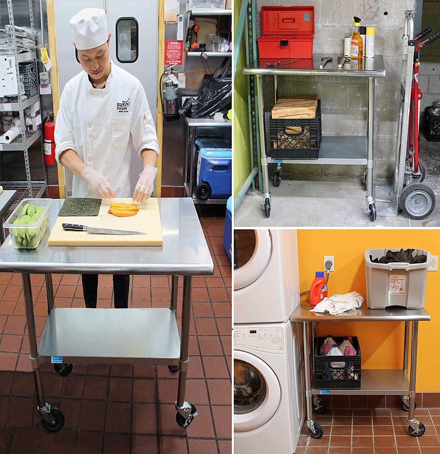 AmGood 18 x 48 Stainless Steel Work Table with Casters | Heavy Duty Metal Utility Table On Wheels | Kitchen Island Cart