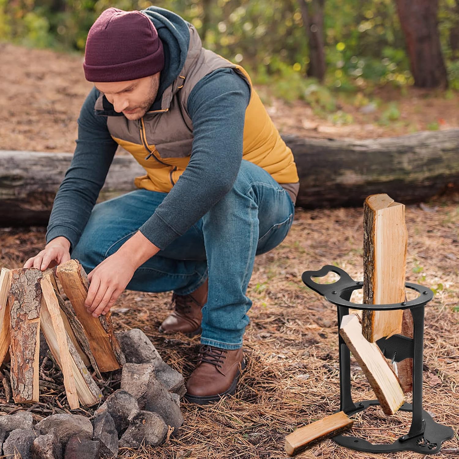 Sundpey Wood Splitter Firewood Kindling Splitter Manual Log Splitter High-Carbon Steel Stand Chopper Cutter Heavy Duty Wood Splitting Wedge Portable, Safely, Easily Tools for Fireplace, Barbecue Pack of 2