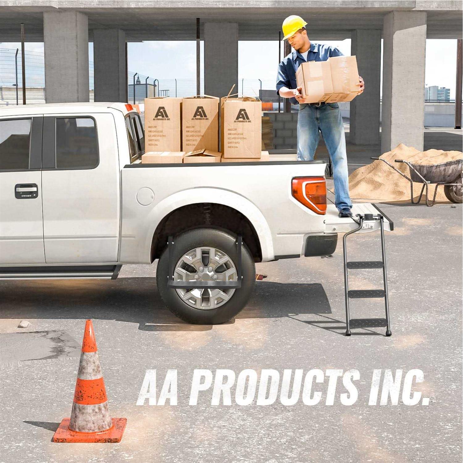 AA Products. AA Product Tailgate Ladder Foldable Pickup Truck Tailgate Ladder with Wide Pedal Non-Slip Sturdy for Truck Easy Install Durable Steel - Shop Hardware Tools Online Store