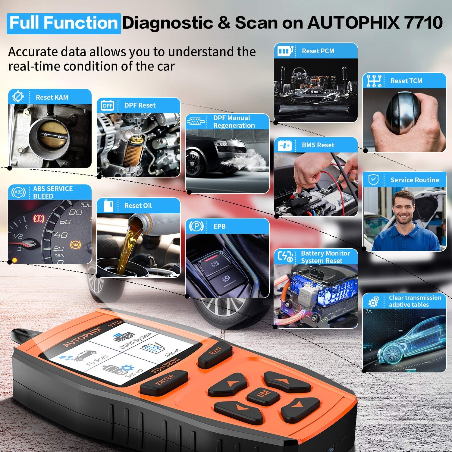 AUTOPHIX 7710 OBD II Scanner for Ford Lincoln Mercury Diagnostic Scan Tool Check Engine with ABS SAS SRS EPB TCM Battery Oil Reset for All Ford car After 1996 [Upgrade Version]