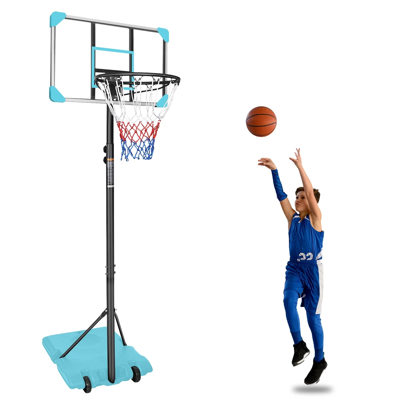 HooKung Portable Basketball Hoops Height Adjustable 5.6ft -7ft Basketball System 28'' Backboard with Wheels for Teenagers Youth Indoor Outdoor Use