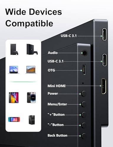 MAGICRAVEN Portable Laptop Monitor, Portable Monitor for Macbook, Slim Lightweight Dual USB C HDMI Computer Monitor Gaming Display with Speakers, Travel Monitor for PC Phone PS5/4 Xbox Switch