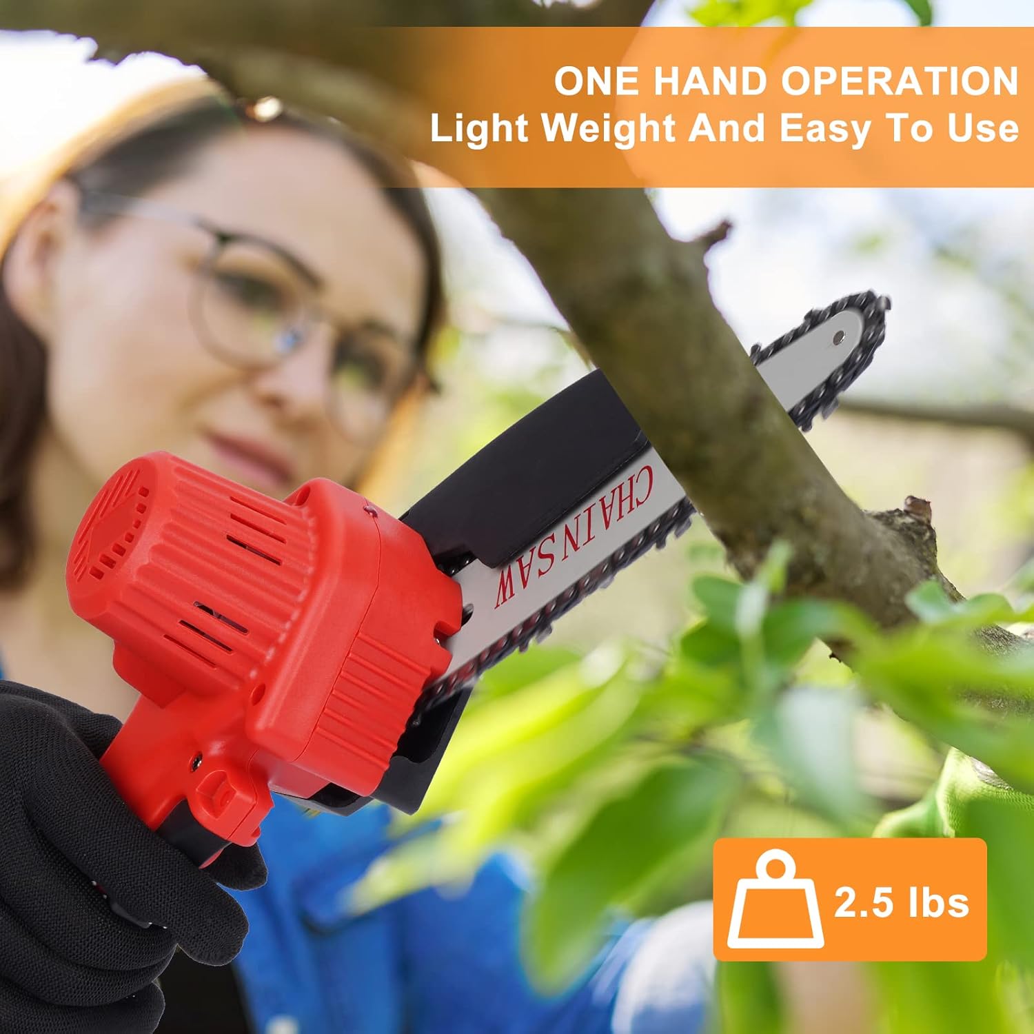 Mini Chainsaw Cordless 6 Inch Battery Chainsaw Kit with 3 Chains One-Handed Portable Electric Chainsaw for Garden Bush Branch Pruning Wood Cutting Pack of 2