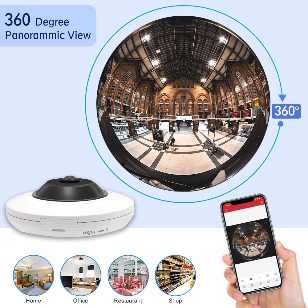 5 MP Fisheye Dome POE IP Camera, 1.05mm Fixed Lens, 360° Fisheye View, Audio in/Out Interface, Built-in Micro SD Slot, POE.