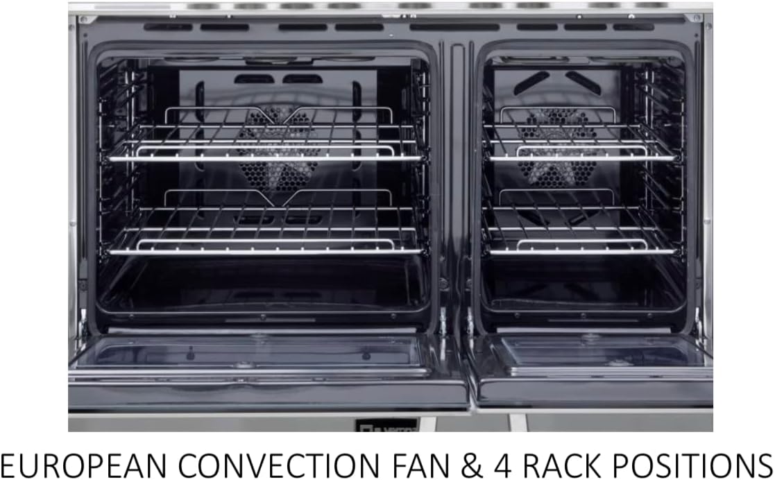 Verona Prestige Series VPFSEE365DE 36 Inch All Electric Freestanding Range Double Oven Convection, 5 Burners Dual Center Element Chrome Knobs and Handle Matte Black