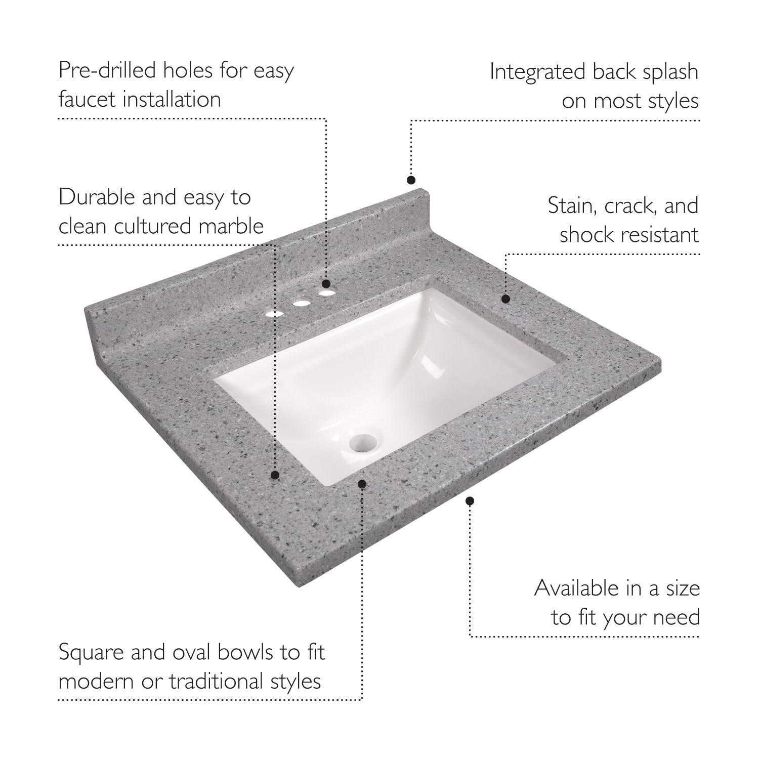 Design House Cultured Marble Vanity Top in Moonscape Gray, Size: 25 L x 22 W x 13 H