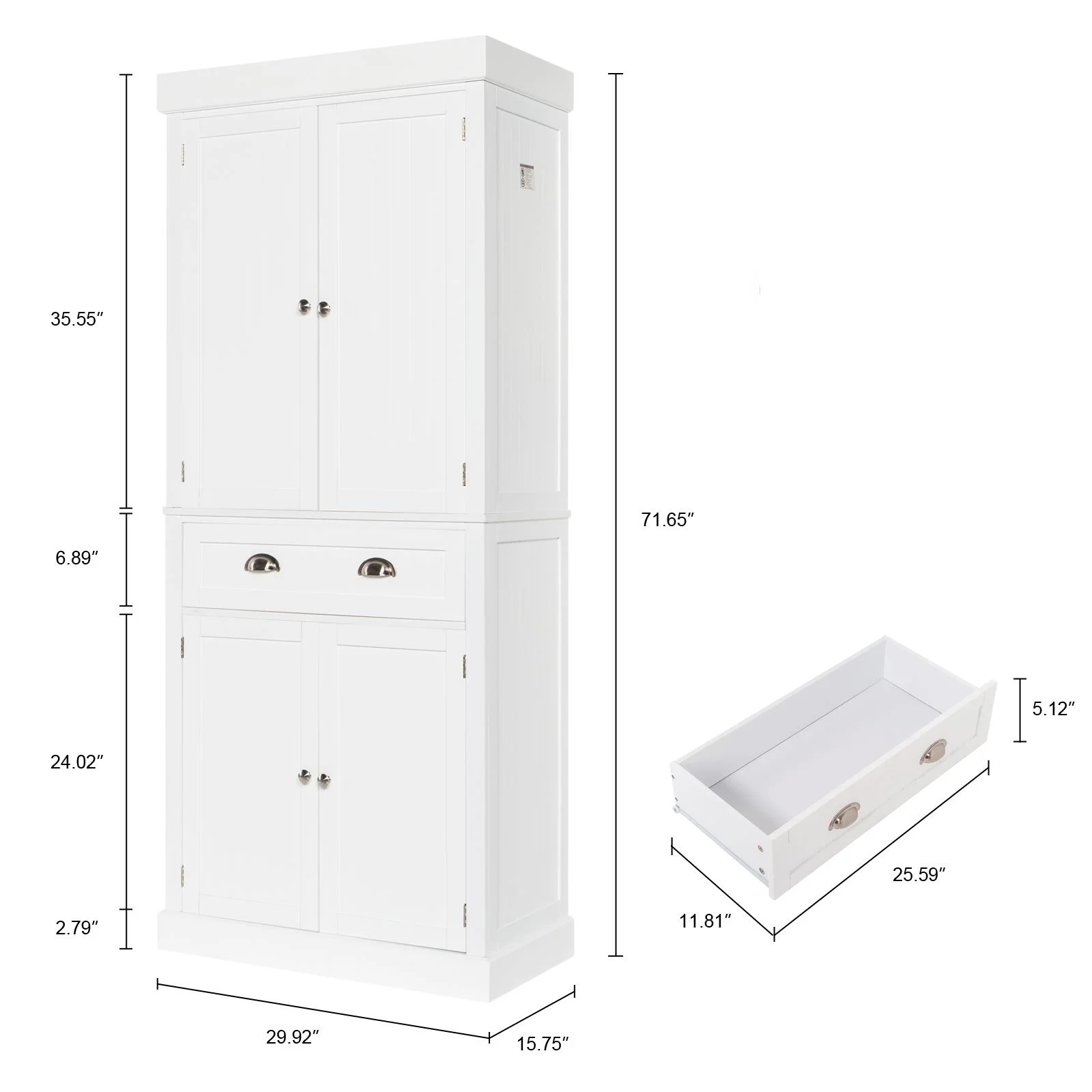 Winado 72" H Wardrobe Armoire Freestanding Storage Pantry Utility Cabinet with Drawer, Soft Close Doors