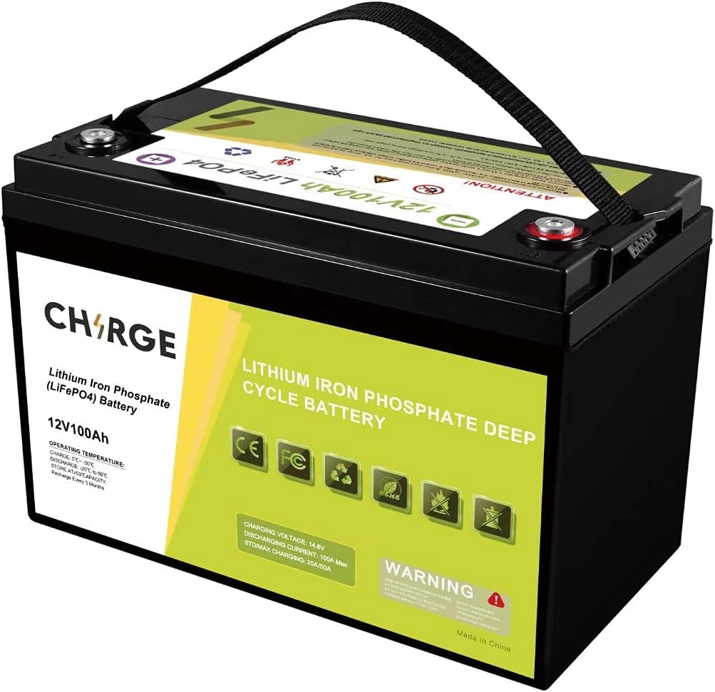 12V 100Ah Lithium Battery, Built-in 100A BMS, Rechargeable Iron Phosphate LiFePO4 Deep Cycles Battery Can Support 1280W Power Output for RV,Home Energy Storage and Off-Grid etc.