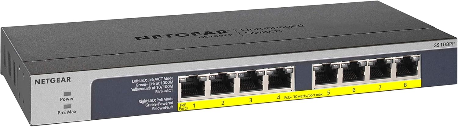 NETGEAR 16-Port Gigabit Ethernet Unmanaged PoE Switch (GS116PP) - with 16 x PoE+ @ 183W, Desktop, Wall Mount or Rackmount, and Limited Lifetime Protection