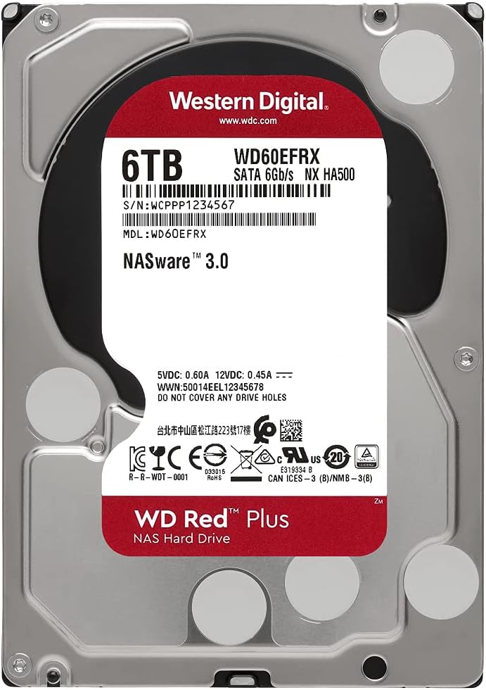 Western Digital 4TB WD Red Plus NAS Internal Hard Drive HDD - 5400 RPM, SATA 6 Gb/s, CMR, 64 MB Cache, 3.5 - WD40EFRX