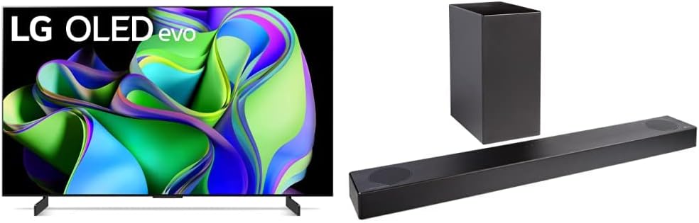 LG C3 Series 42-Inch Class OLED evo 4K Processor Smart TV for Gaming with Magic Remote AI-Powered OLED42C3PUA, 2023 with Alexa Built-in S75Q 3.1.2ch Sound bar with Dolby Atmos DTS:X, Black