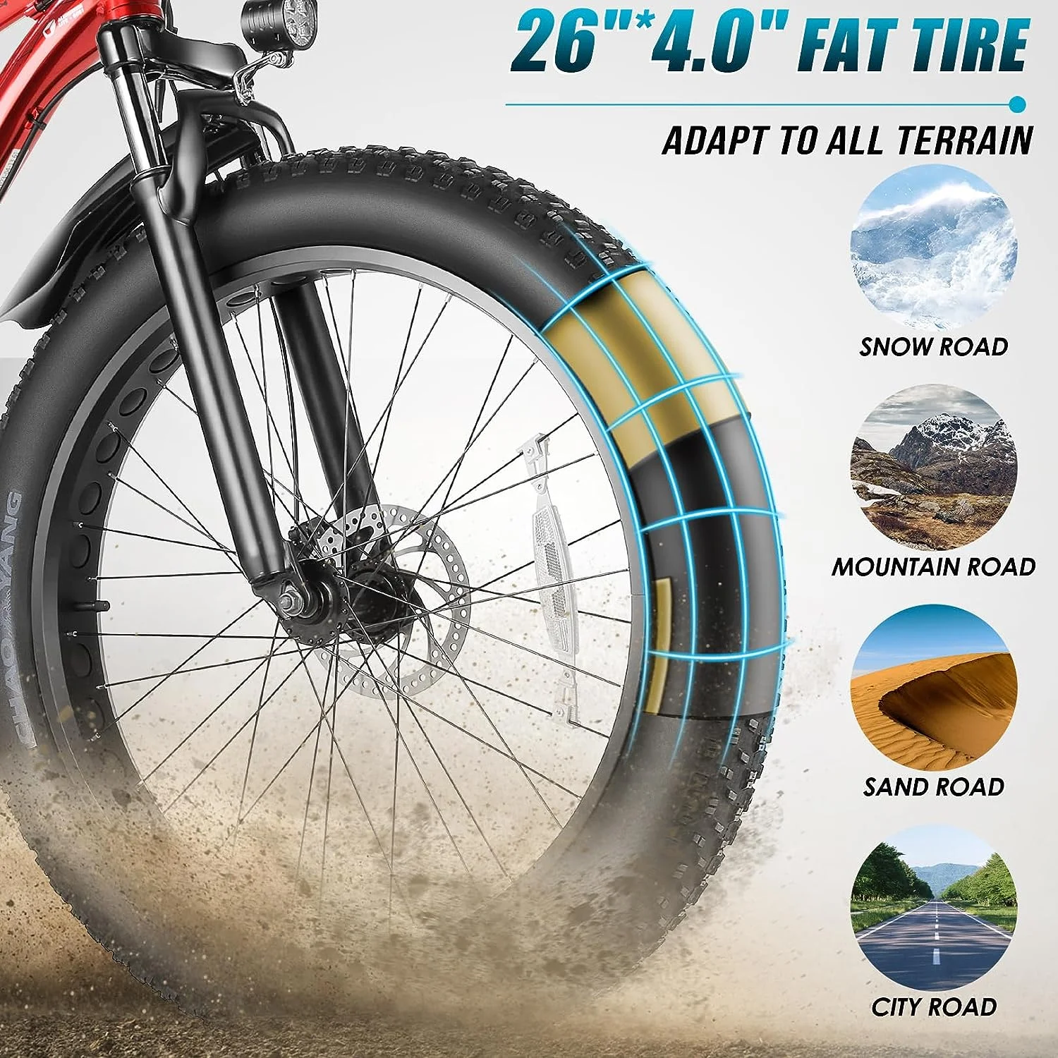 Vivi Electric Bike 26 x 4.0 Fat Tire Electric Bike 500W All Terrain Electric Bike 50 Miles Long Range Electric Mountain Bike Beach Bike Snow Bike