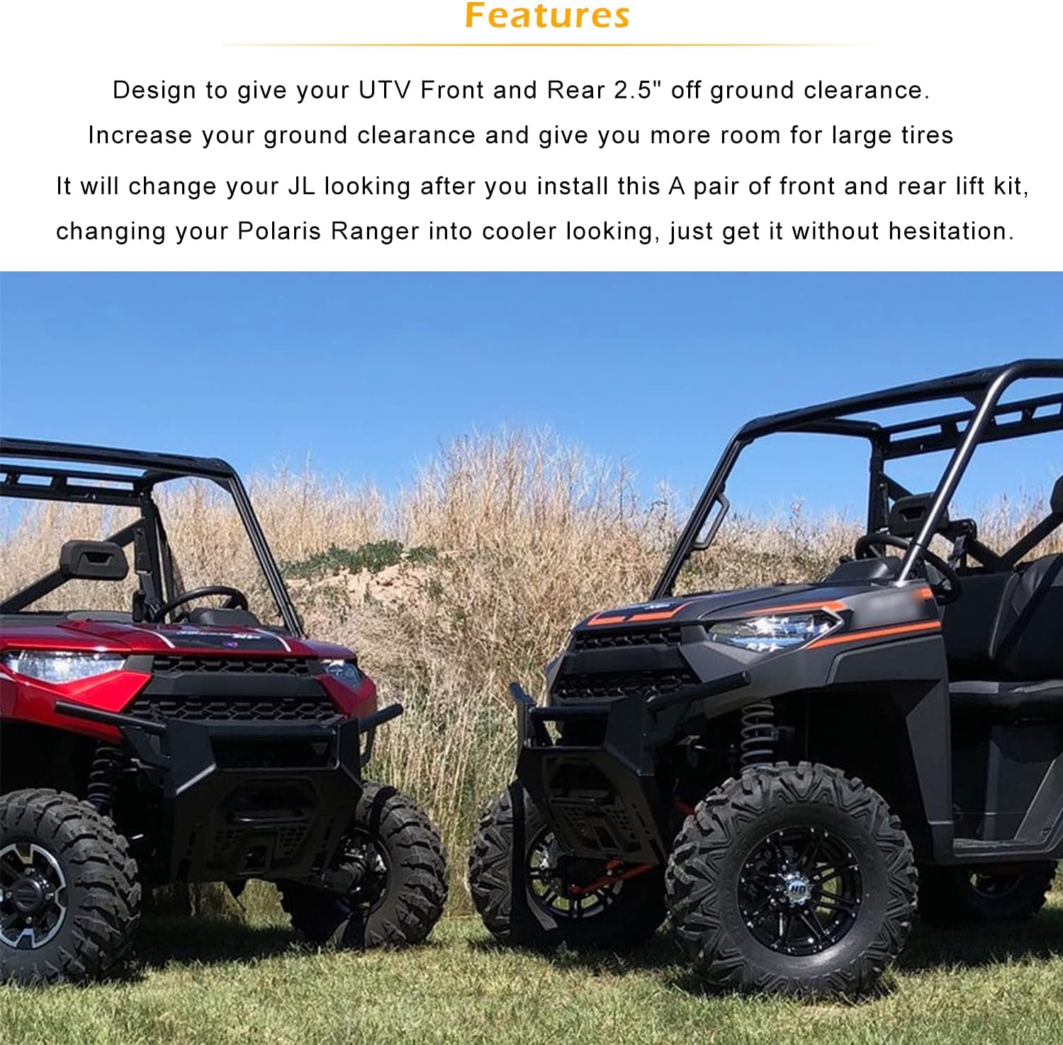 2.5'' Lift Kit UTV Front and Rear Suspension Fit For 2014-2021 Polaris Ranger 500/570 /Crew Midsize Pack of 2