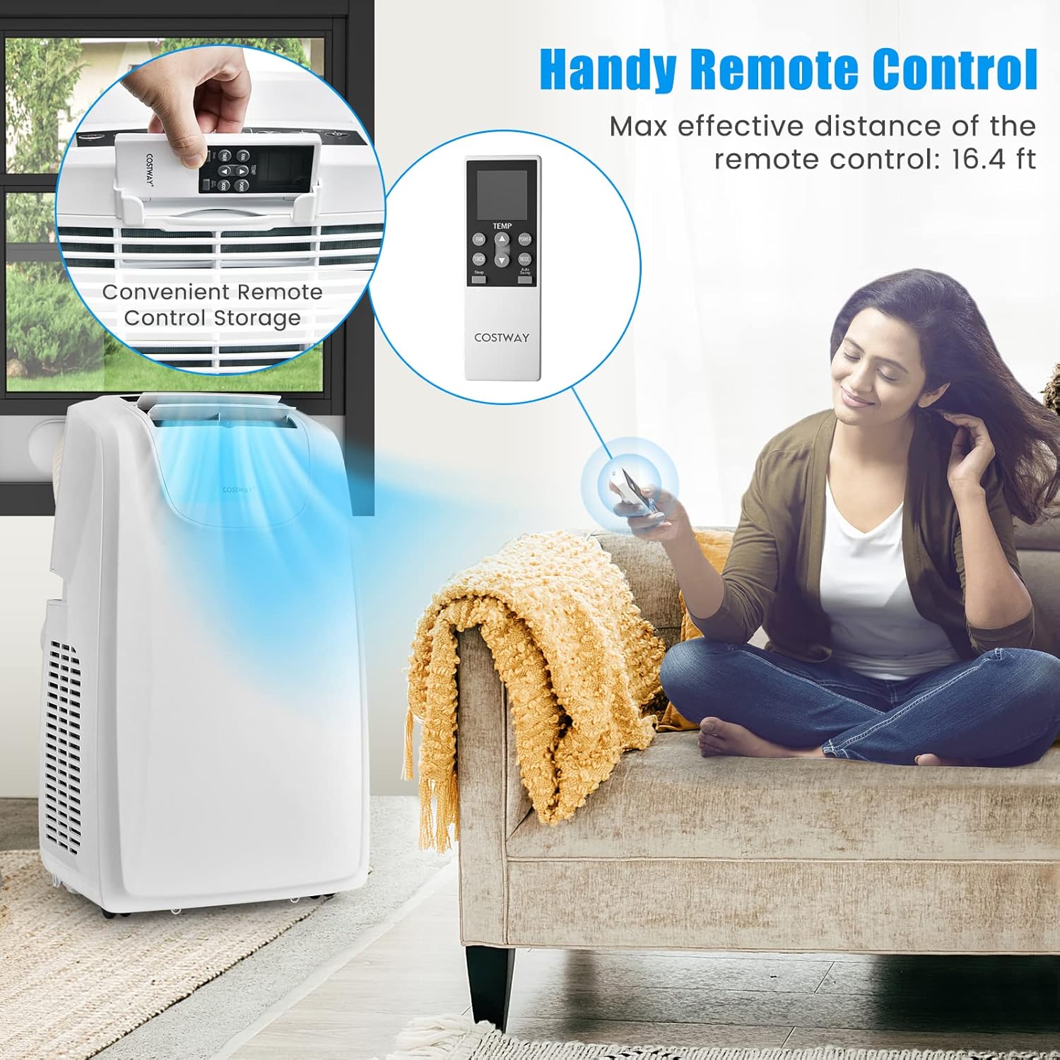 COSTWAY 11,500 BTU Portable Air Conditioner, with Dual Hose, Remote Control, Powerful AC Unit Rooms up to 400 Sq.Ft. with Dehumidifier, Fan, Sleep Mode, 24H Timer & Window Installation Kit