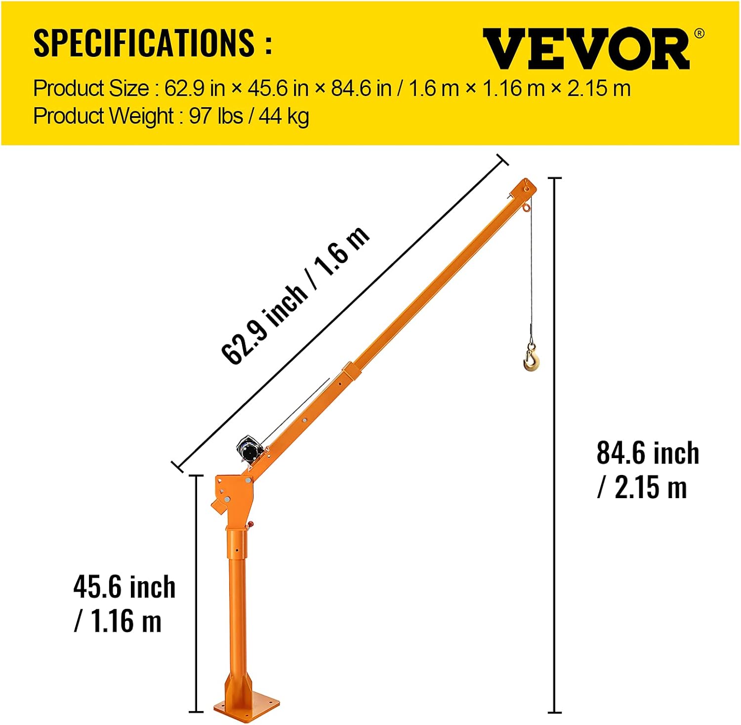 VEVOR Truck Crane Frame, Truck Bed Crane Frame with Adjustable Telescopic Boom, Jib Crane Frame with Single & Double Cable Lifting Modes, Cooperate with Hand Winch, Electric Winch, Hoist, Mini Hoist