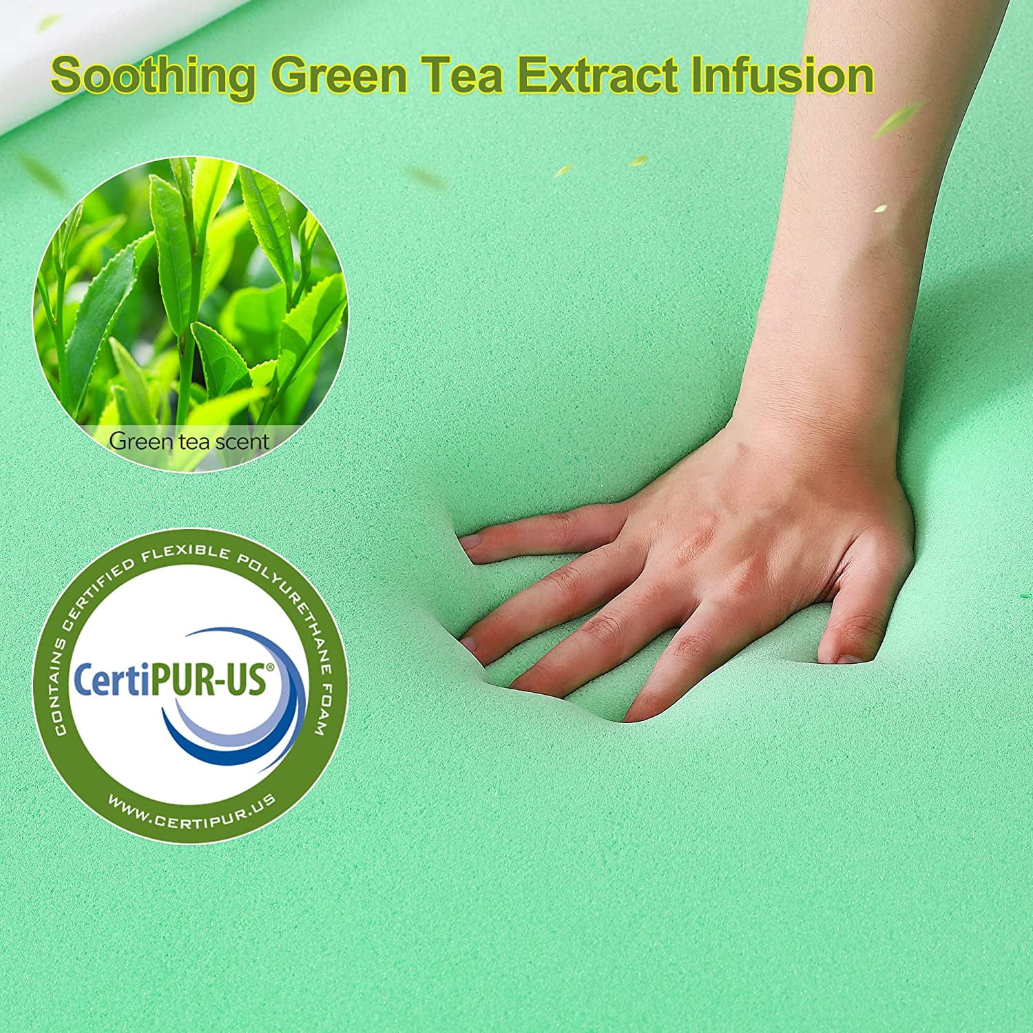 Mattress Topper Full, Homhougo 3 Inch Green Tea Memory Foam Mattress Topper with Zippered Bamboo Cover, Soft Bed Topper