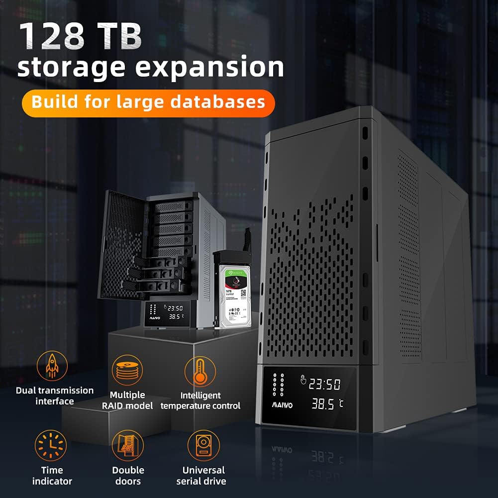 MAIWO 8 Bay 2.5/3.5 inch Hard Drive RAID Enclosure USBC 5Gbps Support 7 RAID Modes(K8AA)