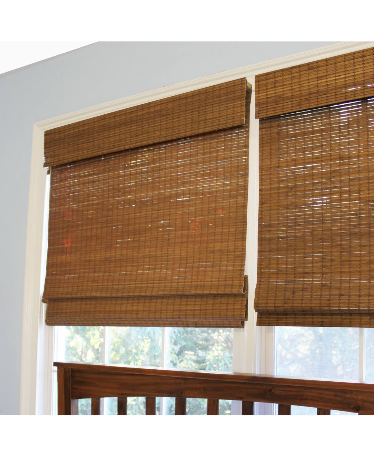 Radiance - Cordless Maple Cape Cod Flatweave Bamboo Roman Shade with Valance 35 in. W x 64 in. L