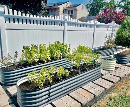 Vego garden Raised Garden Bed Kits, 17" Tall 9 in 1 8ft X 2ft Metal Raised Planter Bed for Vegetables Flowers Ground Planter Box-Modern Gray