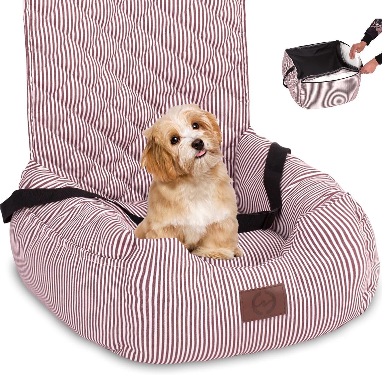 FAREYY Dog Car Seat for Small Dogs, Fully Detachable and Washable Pet Booster Seat Travel Safety Dog Seat Dog Bed for Car with Storage Pockets and Clip-On Safety Leash