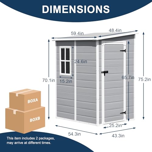 8x6x7 FT Resin Storage Shed, Waterproof Outdoor Storage Shed w/Floor, 2 Windows, Double Lockable Doors & Vents, Tool Shed for Patio Garden, Lawn, Backyard, Dove Grey