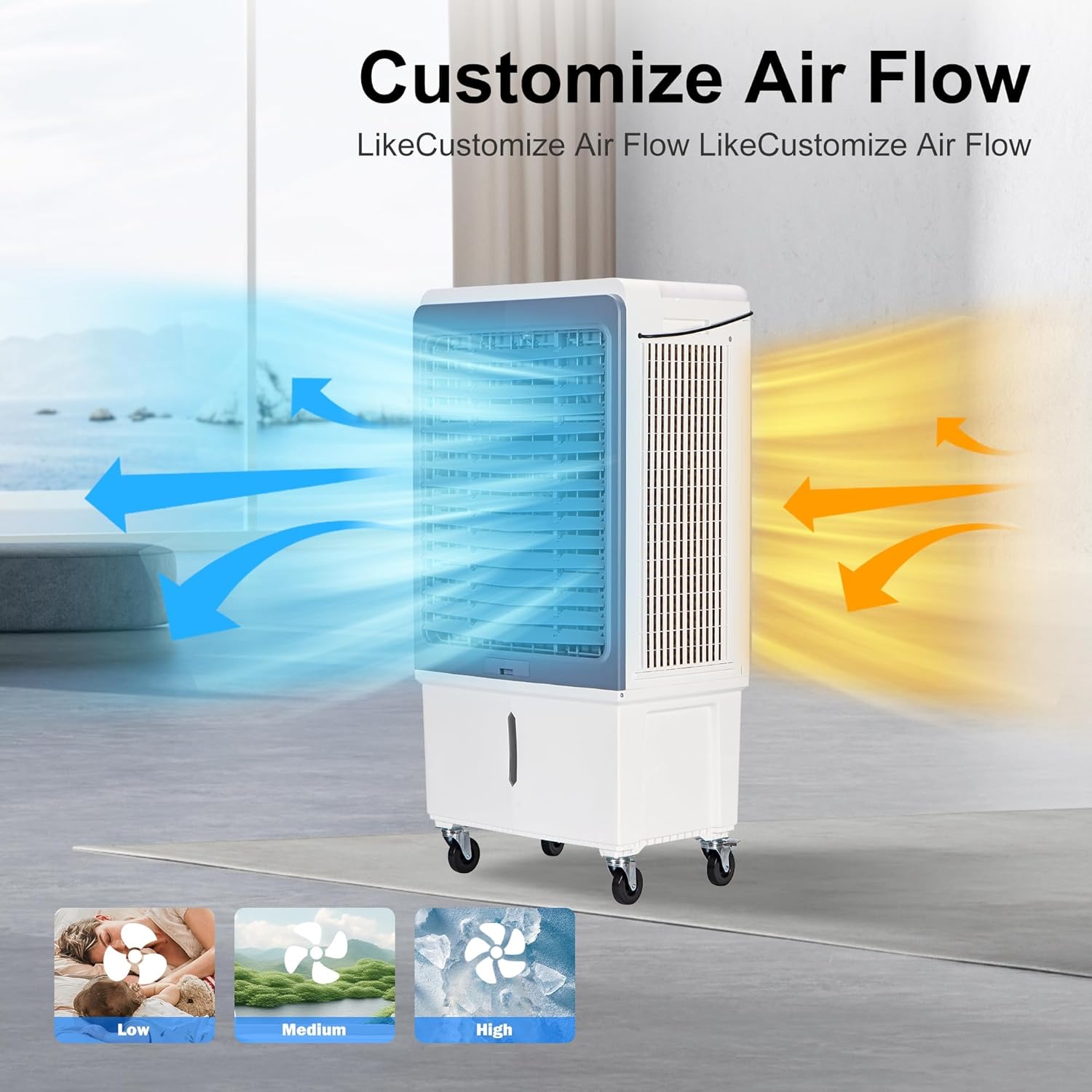 Swamp Cooler,4129 CFM Evaporative Air Cooler,Portable Air Cooler with Sliver Ion,Water Level Alarm,120°Oscillation,12H Timer,12.7 Gal Water Tank for Outdoor,Patio,Garage, Commercial Use(47in)