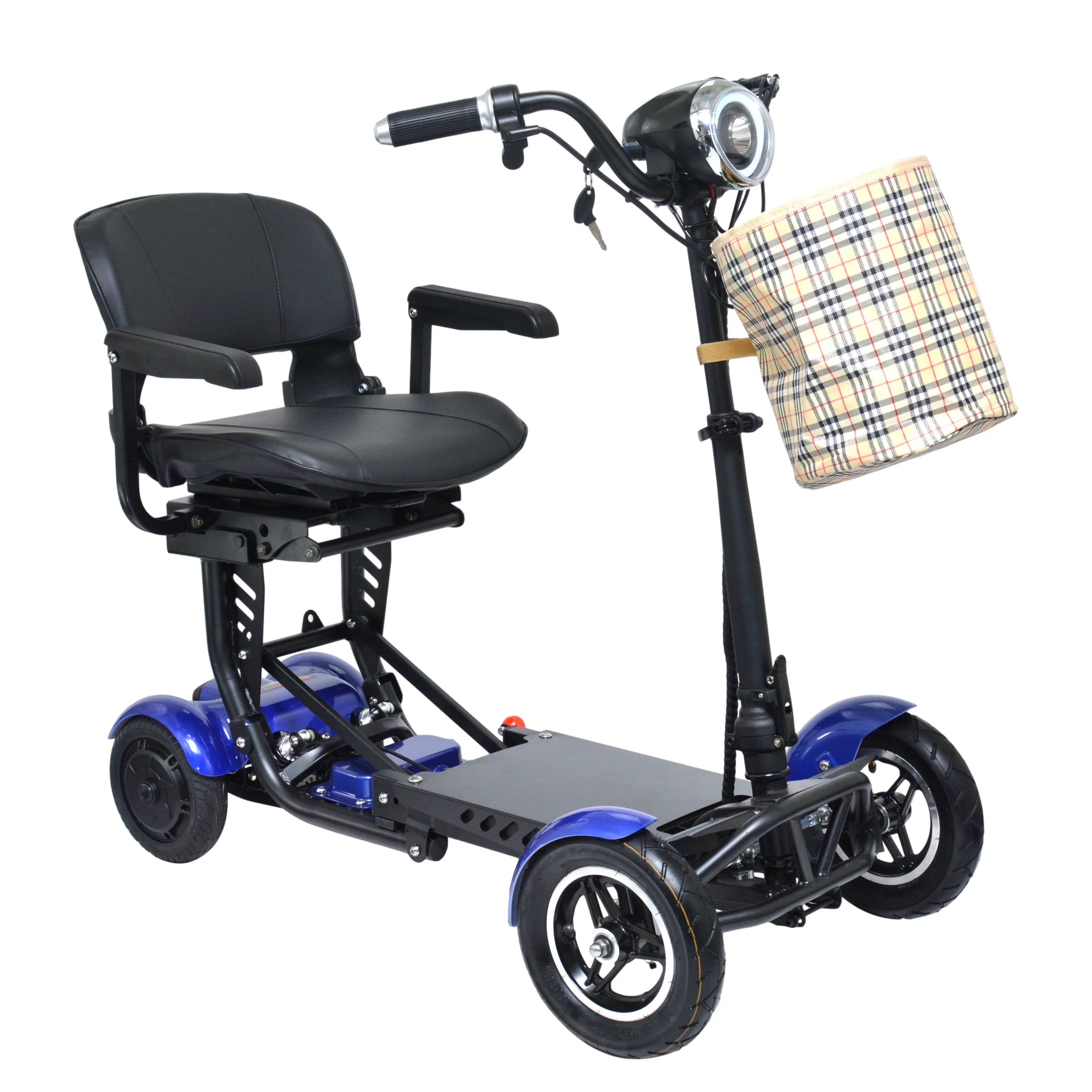 Bangeran Electric Mobility Scooter, 4 Wheel Foldable Portable, Up to 12 Miles - Blue