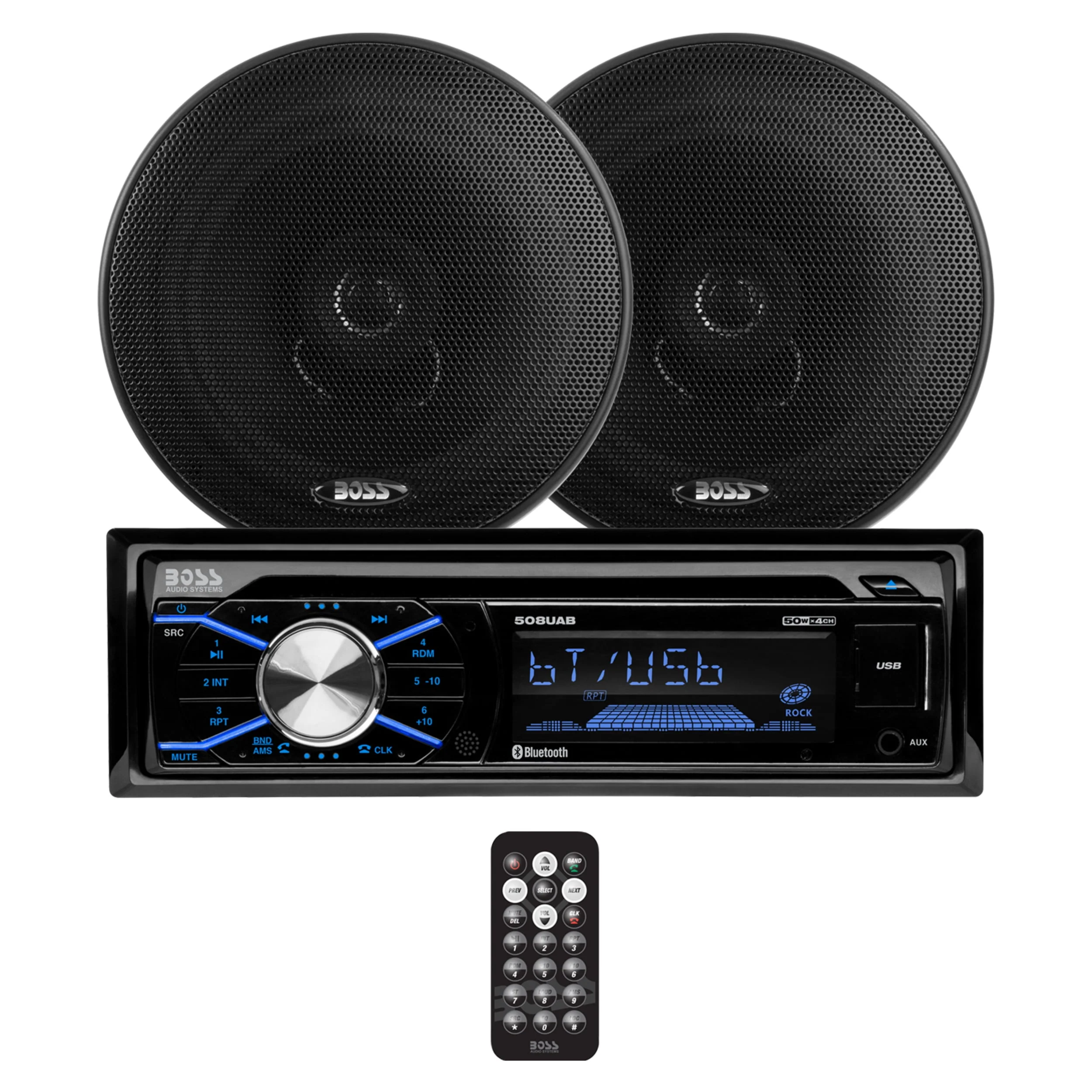 BOSS Audio Systems 656BCK Car Stereo Package with Single Din Stereo and Speakers