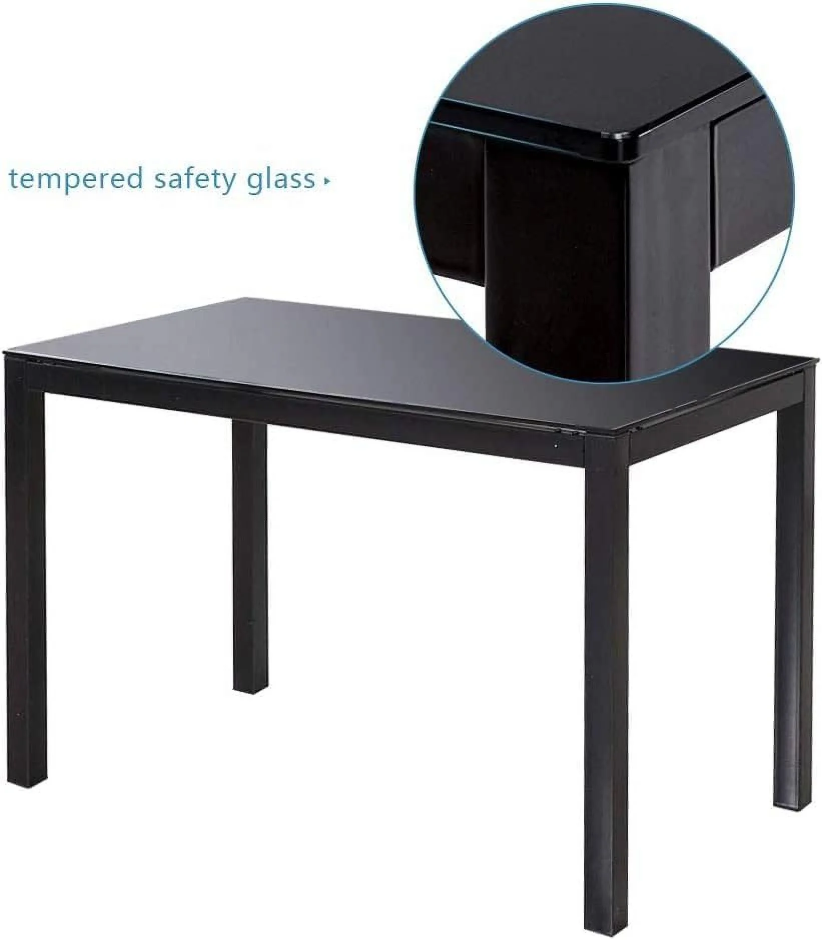 KHBIULIFE 4HOMART Yvonne&amp;F.L..M. Modern 5 Pieces Black Dining Table with Chairs for 4 People Glass Tempered Dining Table and Kitchen Chairs Set of 4 Faux Leather for Small Apartment H