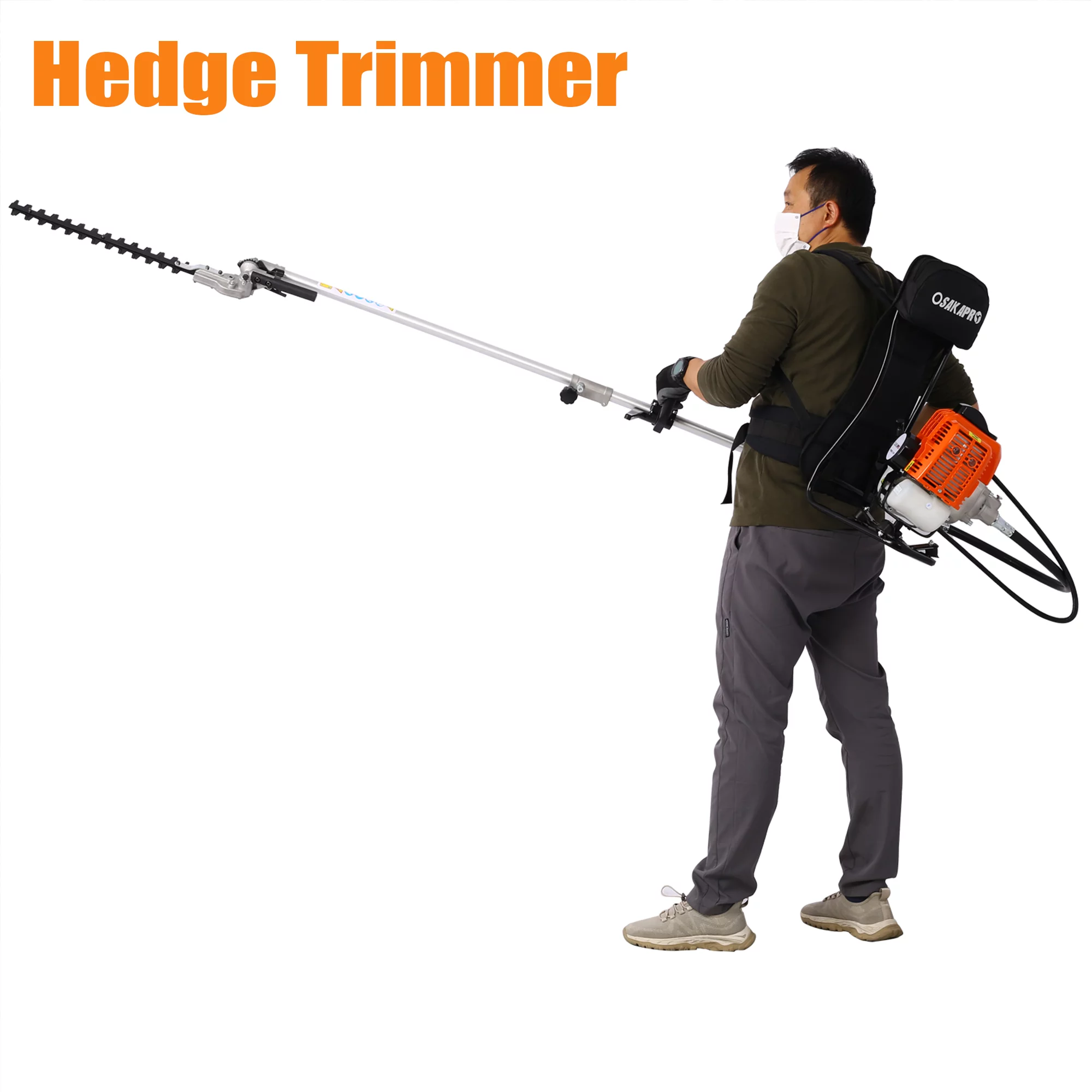 Backpack 52CC 2-Cycle Grass Trimmer, Sesslife 4 In 1 Gas Powered Lawn Mower Full Crankshaft Grass Edger with Gas Pole Saw, Hedge Trimmer, Grass Trimmer, Brush Cutter Attachment, Orange