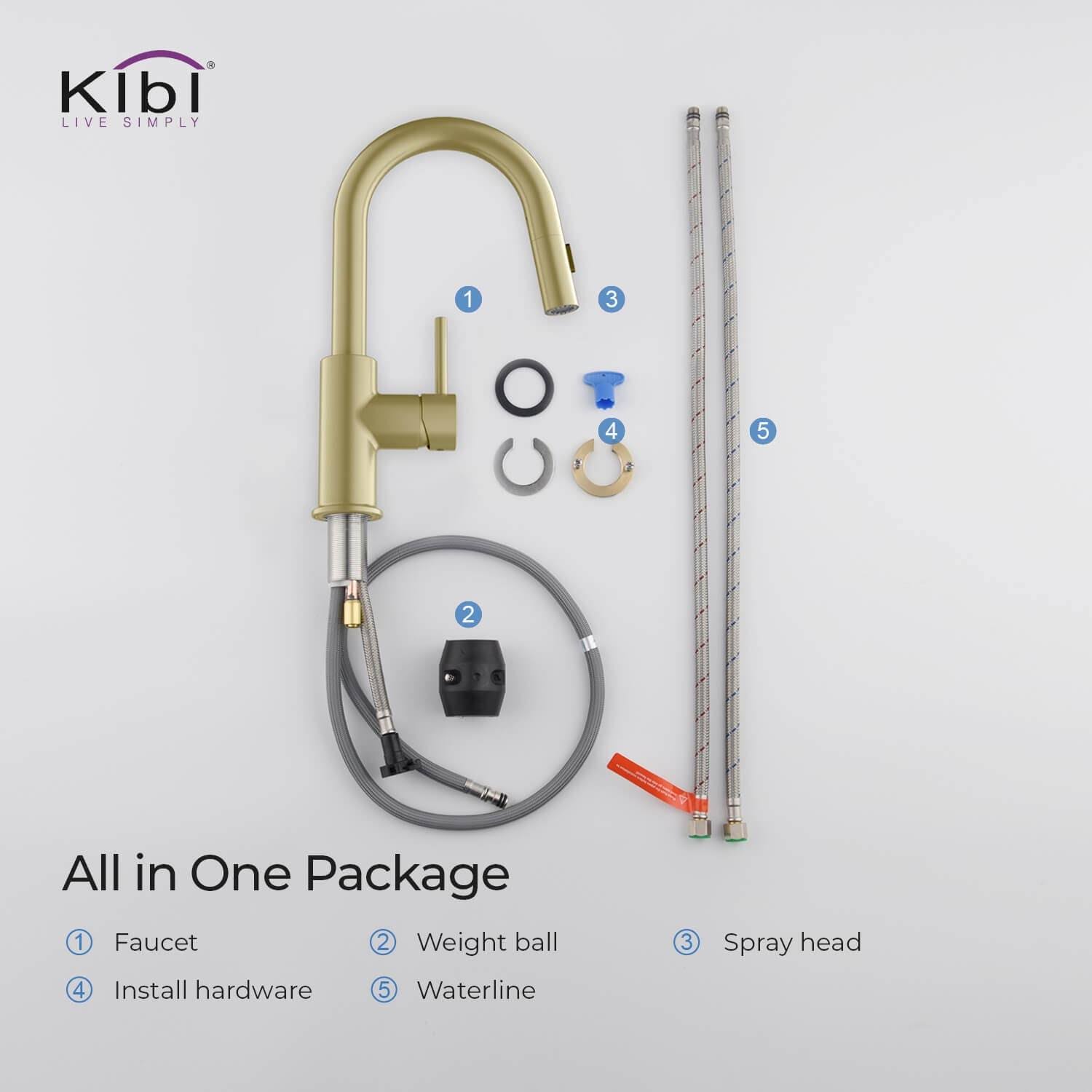 KIBI Single-Hole Pull-Down Nickel Kitchen Faucet with Sprayer and Magnetic Docking