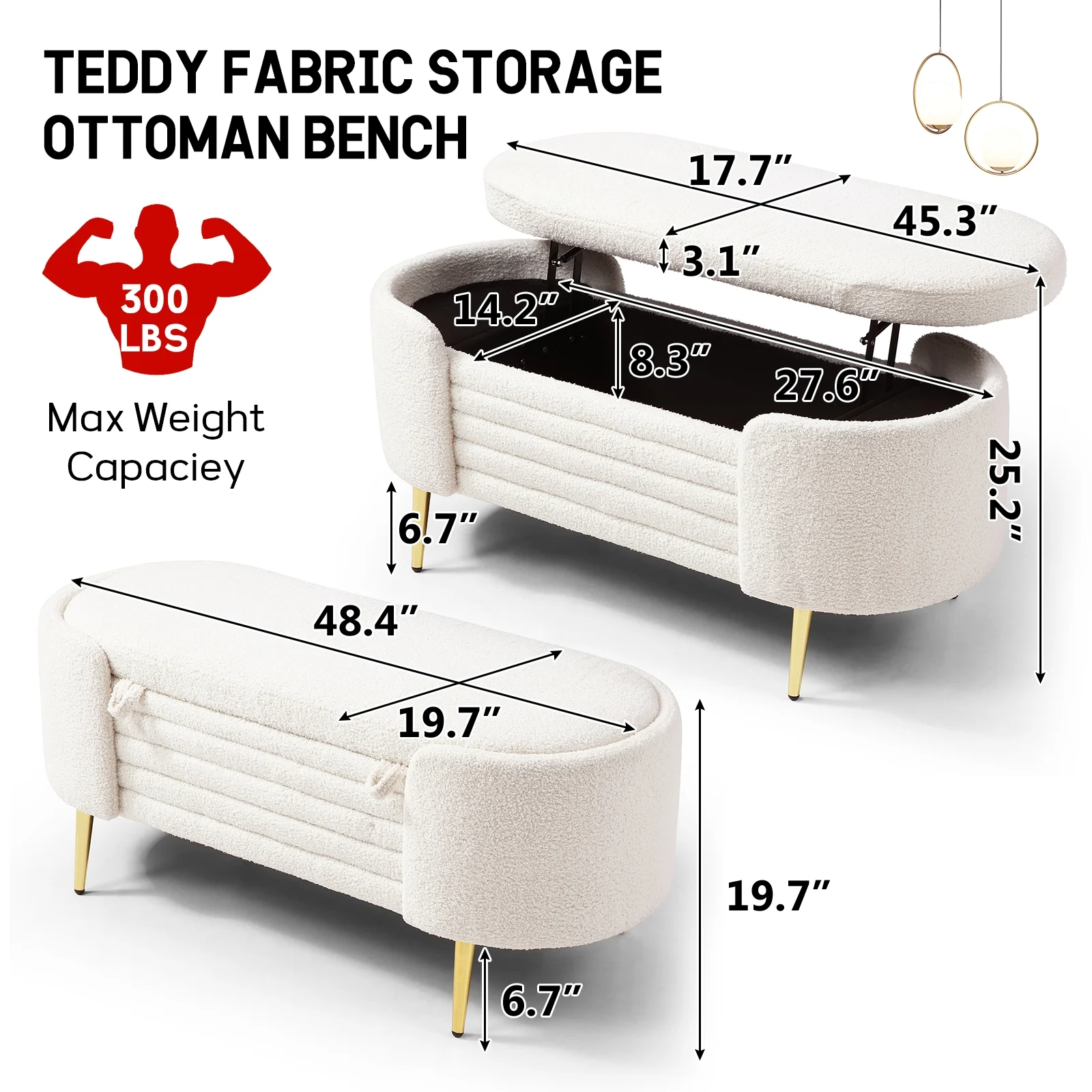 Sudwesto 45.3" Storage Ottoman Bench with Lift Top Design, Modern End of Bed Bench with Upholstered Sherpa Fabric, Toy Storage Bench for Bedroom, Living Room - Curated Treasures Market