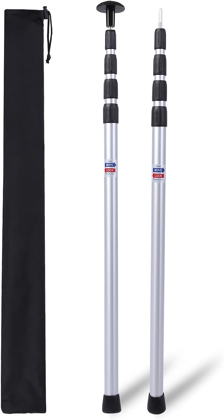 REDCAMP Aluminum Tarp Poles Heavy Duty and Adjustable, Set of 2, 35''-90''/75''-86 Telescoping Lightweight Tent Poles for Tarp, Silver New/Silver New-4 Section