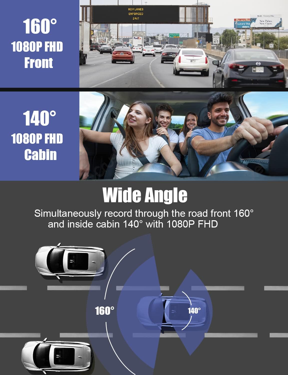Dual Dash Cam Front and Inside 1080P Car Camera Built-in WiFi Security Camera for Car Taxi 3 Inch IPS Screen, 24H Parking Monitor, G-Sensor, Loop Recording, Support 128GB Max for Taxi Driver Pack of 2