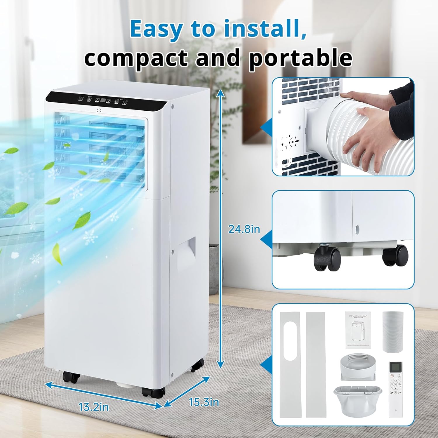 8000BTU Portable Air Conditioners, 3 IN 1 Portable AC Unit with Dehumidifier and Fan, up to 350Sq. Ft. Low Noise For Bedroom, Living Room, Office.